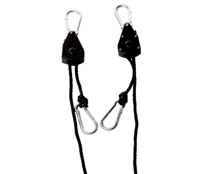 The EZ Hanger Rope Ratchet features braided ropes and easy-to-use carabiner clips