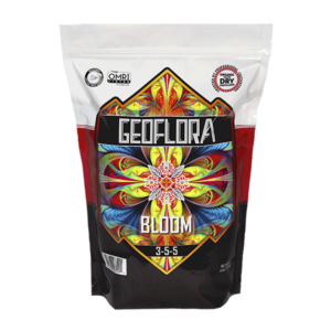 A colorful 4lb package of Geoflora BLOOM, which helps improve flower and fruit development