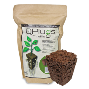 Ihort QPlugs refill bag, with a sample plug next to it, helps build a strong foundation for plants