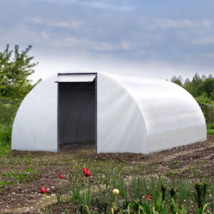 Outside view of Sungrower Supply Blackout poly on a greenhouse frame
