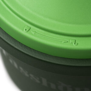 Closeup of locking lid of Grasshopper harvesting and packing tool.