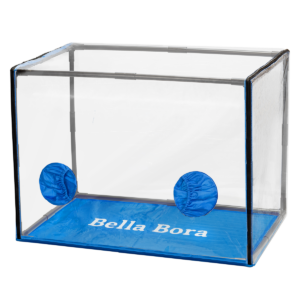 The Bella Bora Still Air Box's dual layered hand ports allow for sterile mushroom cultivation.