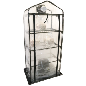 The Shroom Room has four metal shelves and a drip tray, and is perfect for growing bagged mushrooms.