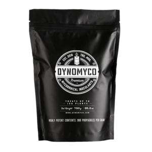 Dynomyco Mycorrhizal Inoculant, here in 26.5 oz. size, helps plants access water and nutrients