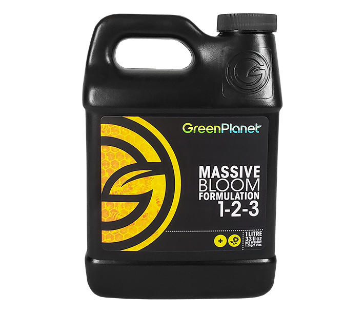 Green Planet Nutrients – Massive Bloom, here in 1-liter size, is blended to produce healthy flowers