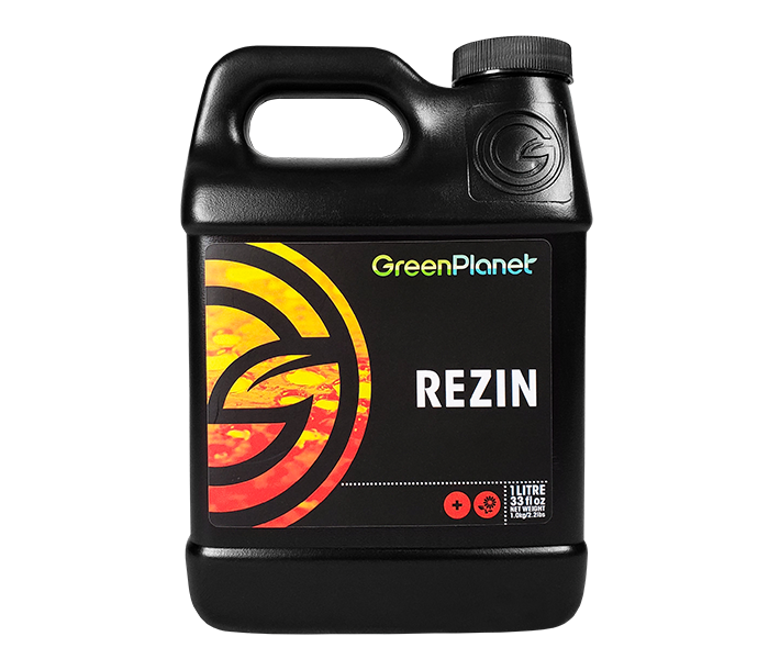 The 1-liter size of Green Planet Nutrients – Rezin, an additive that produces high-quality flowers