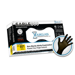 A black box of Small sized Sable 600 Extended Black Nitrile Gloves