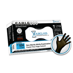 A black box of X-Large sized Sable 600 Extended Black Nitrile Gloves