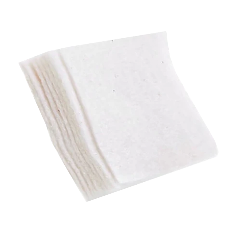 A stack of small white square filters for use with 4" duct fans as inline filters.