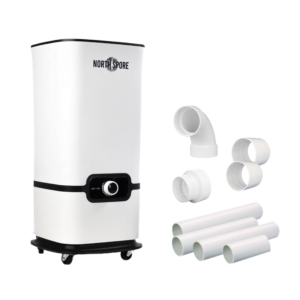 North Spore Myco Mister II Tower Humidifier with accessories including PVC pipes and connectors.